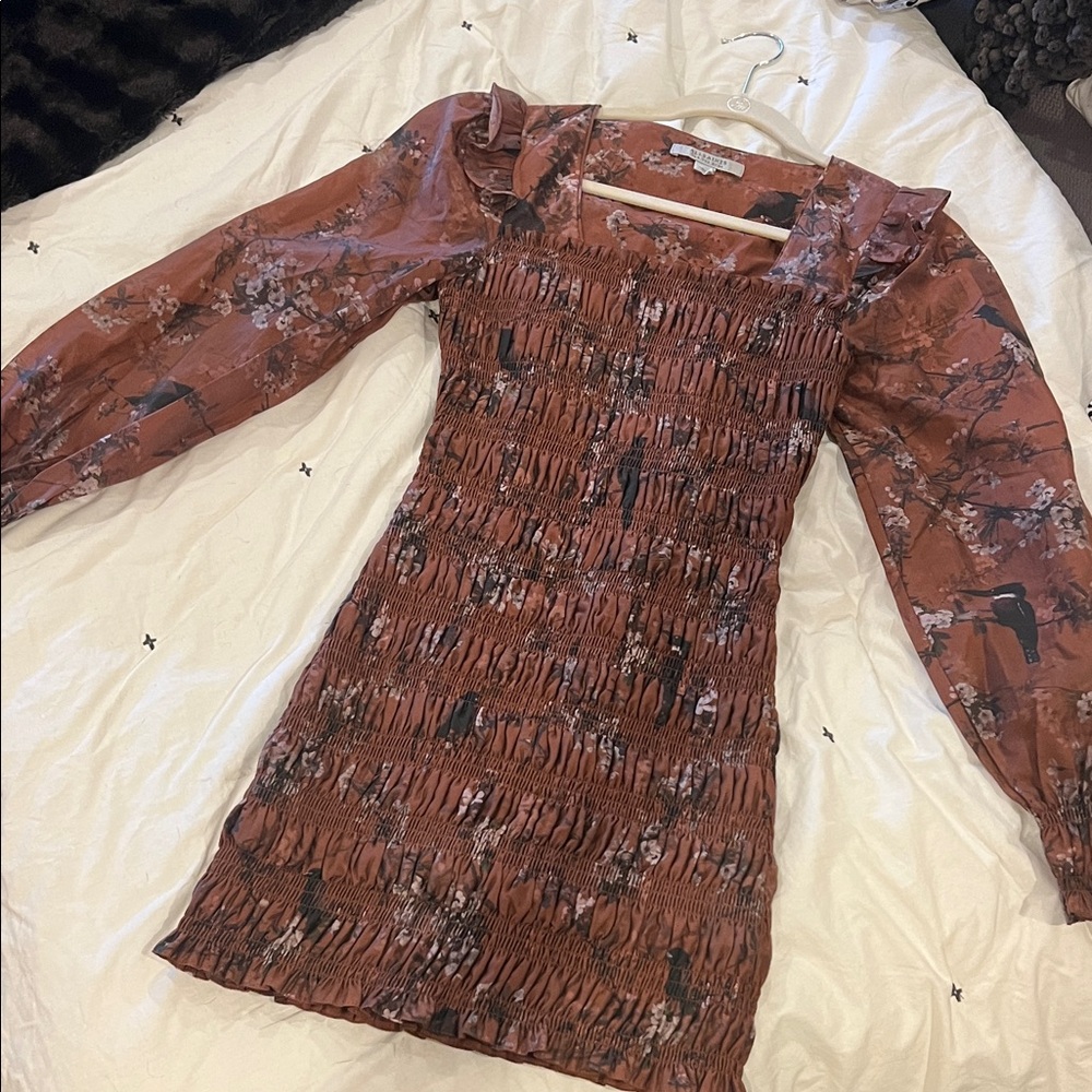 All Saints Rust Floral Long Sleeve Dress